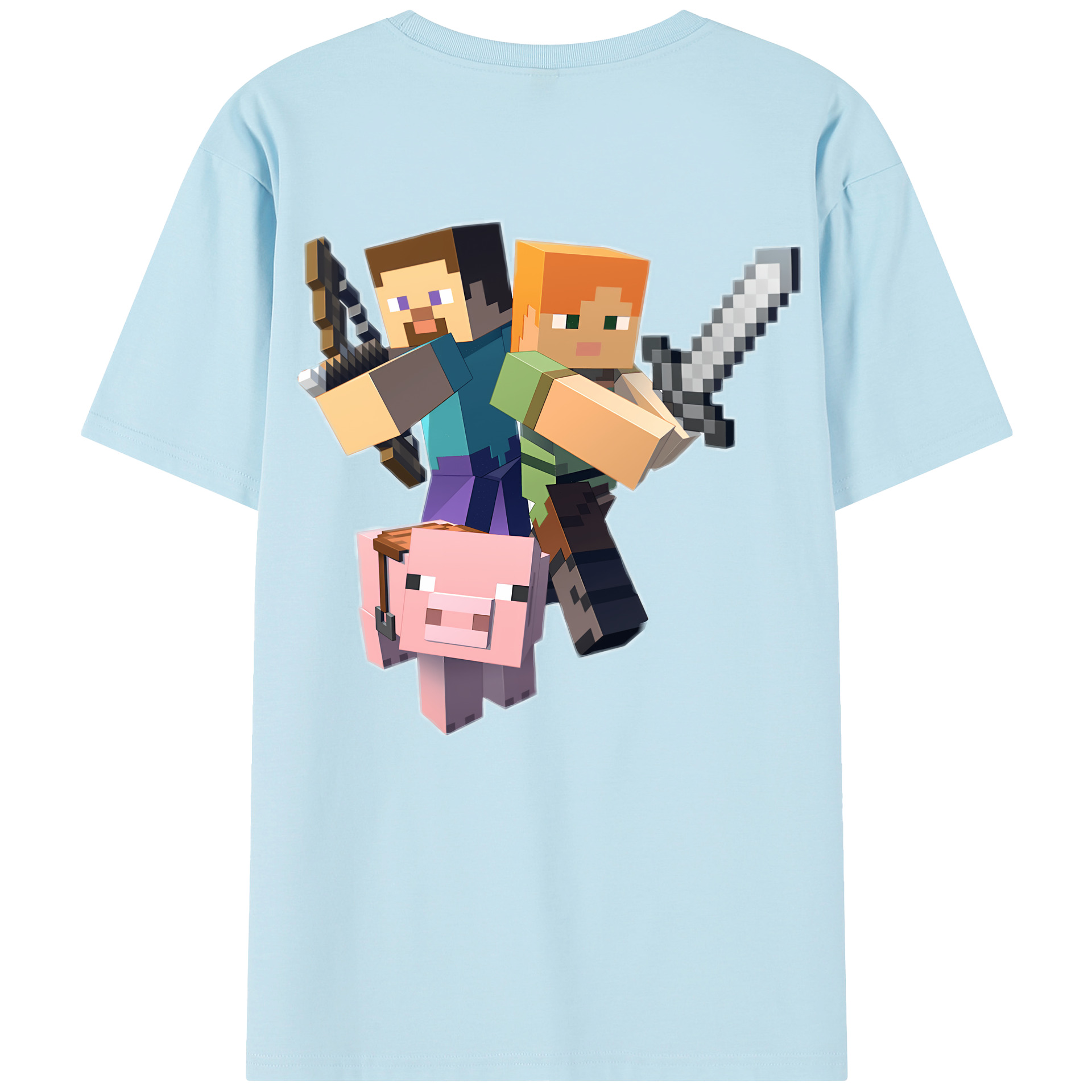 （画像用） マインクラフト ブロックの世界 Minecraft MC Block world 綿100％半袖Tシャツ（背面プリント）